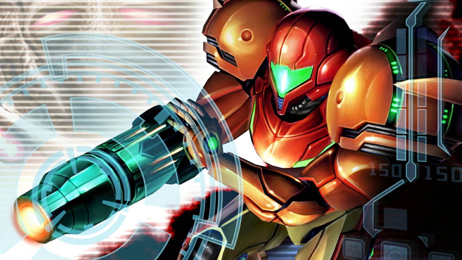samus aiming her arm cannon on the cover of metroid prime 2.