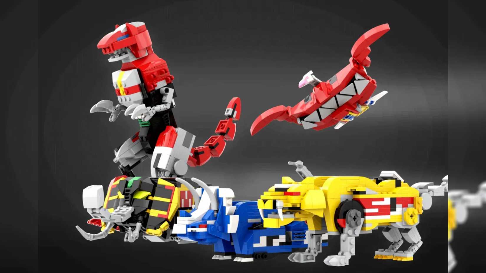 The LEGO Megazord breaks down into individual zords.