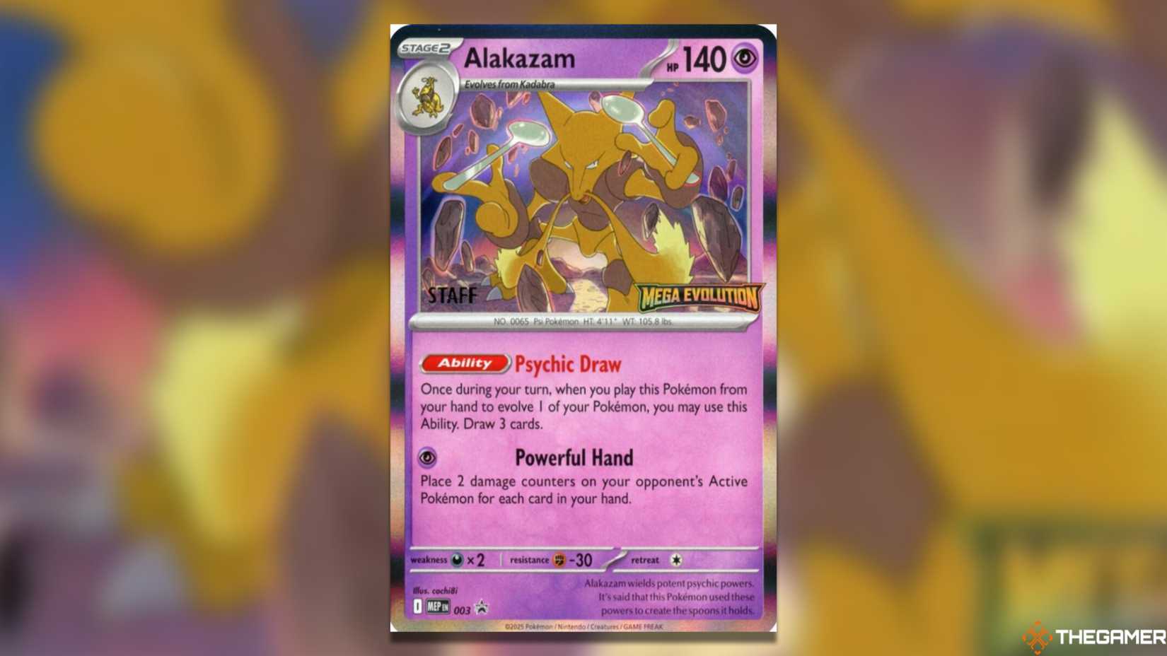 Alakazam staff from the Mega Evolution promotional Pokemon TCG.