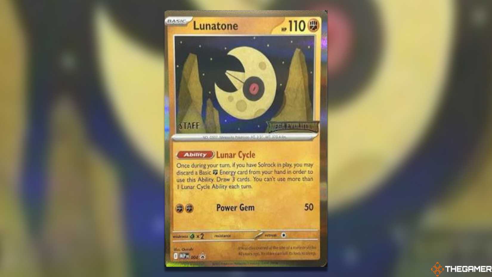 Mega Evolution promotes the Lunatone Staff from the Pokemon TCG.