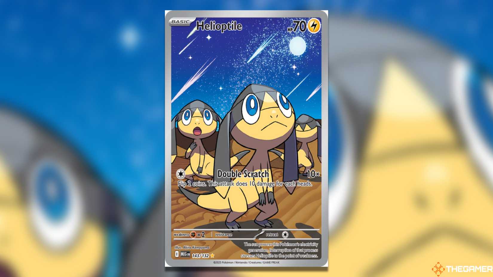 The best Mega Evolution illustration is the rare Helioptile in the Pokemon TCG.