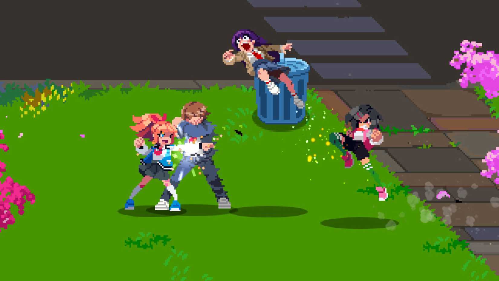 A hero fighting various enemies in River City Girls.