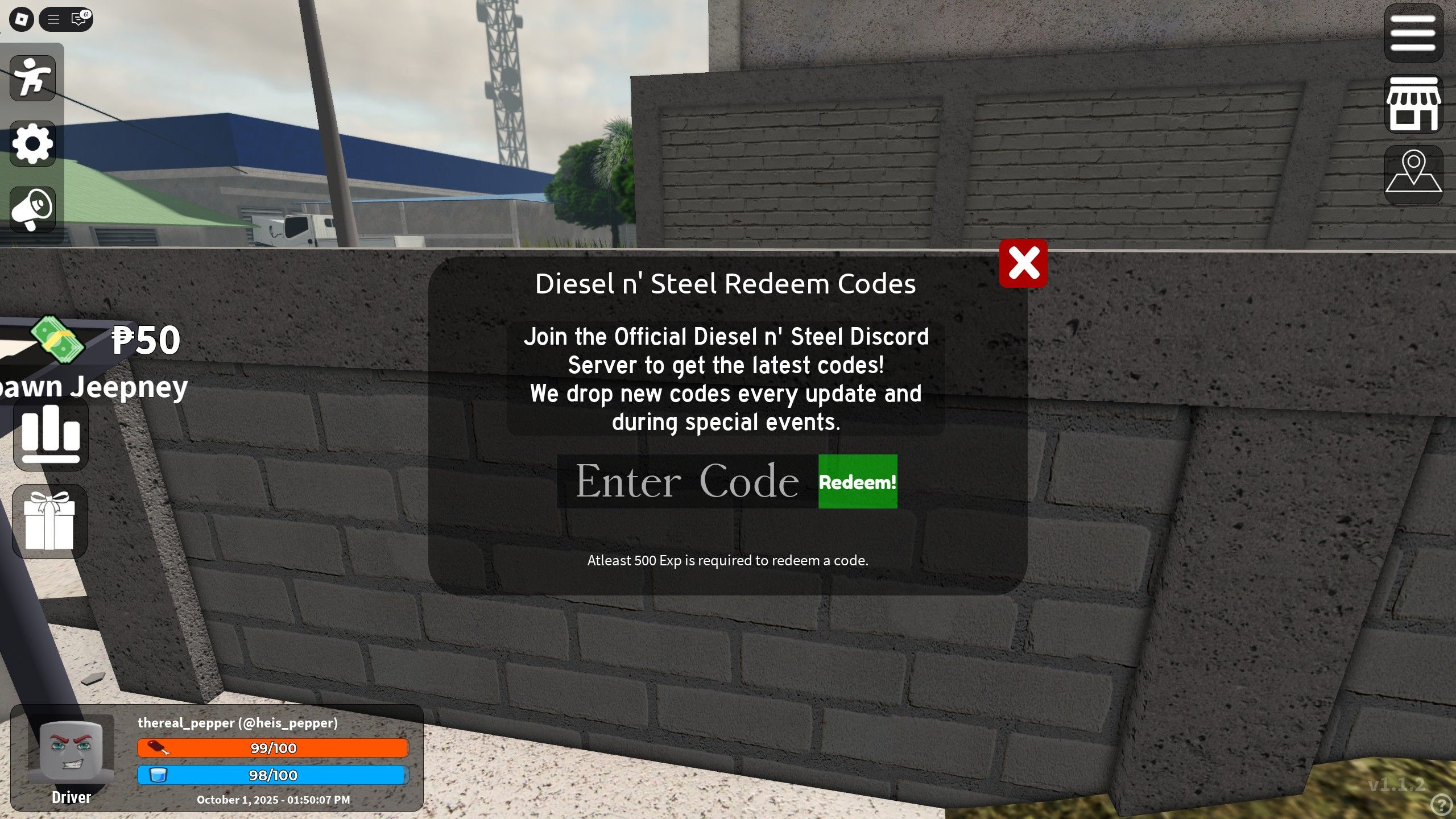 Diesel N Steel Codes Roblox Roblox 10 1 2025 06 50 07 