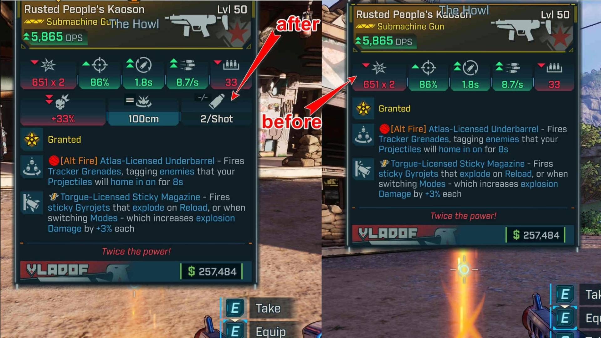 Tela de Borderlands 4 exibindo estatísticas de armas.