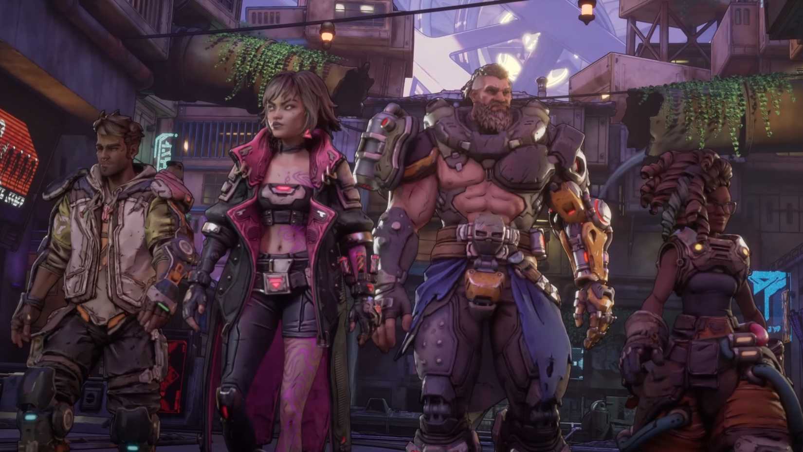 Rafa, Vex, Amon, and Hollow are taking a walk through Kairos in Borderlands 4.