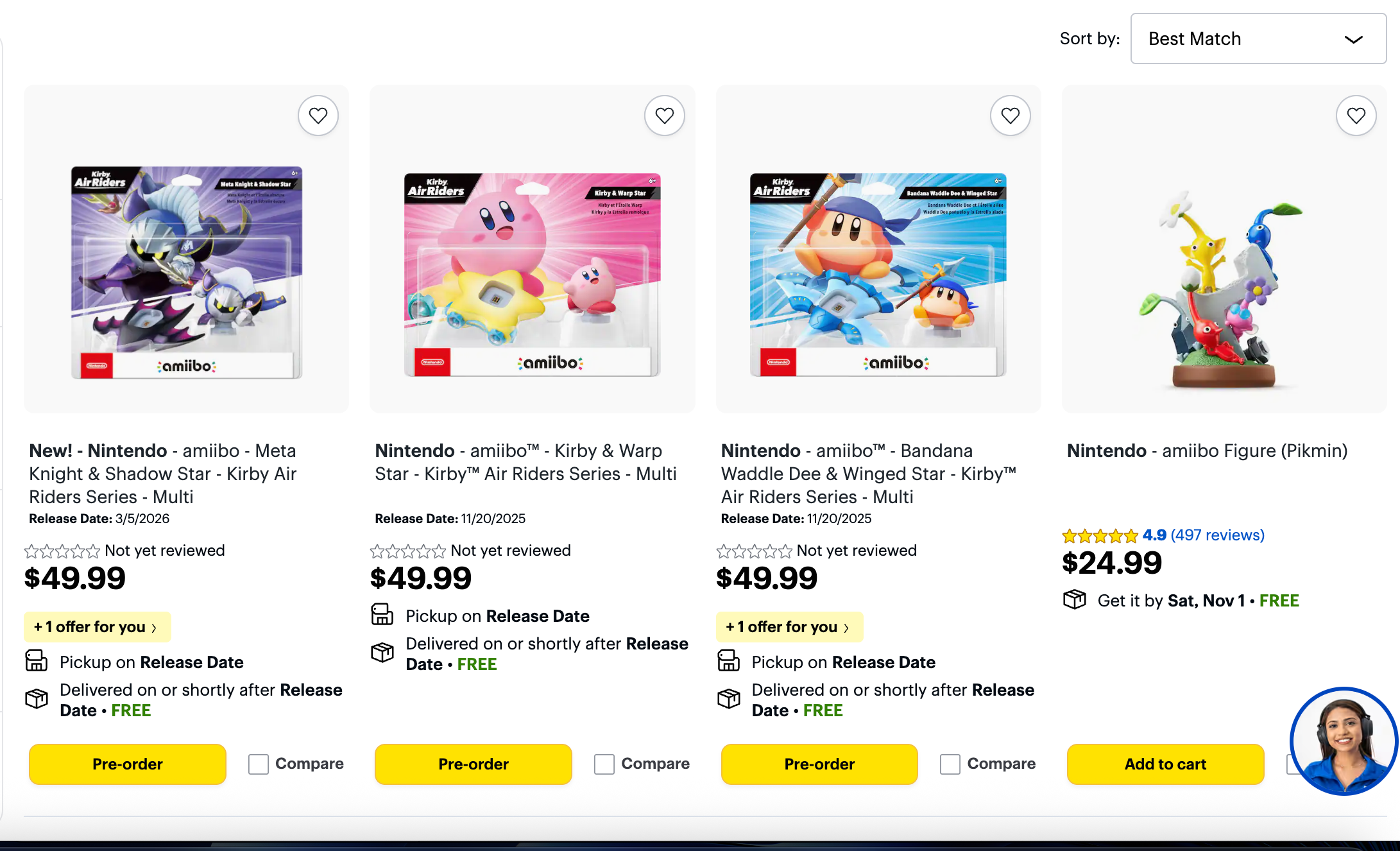 Captura de tela mostrando figuras de Amiibo de Kirby Air Riders.