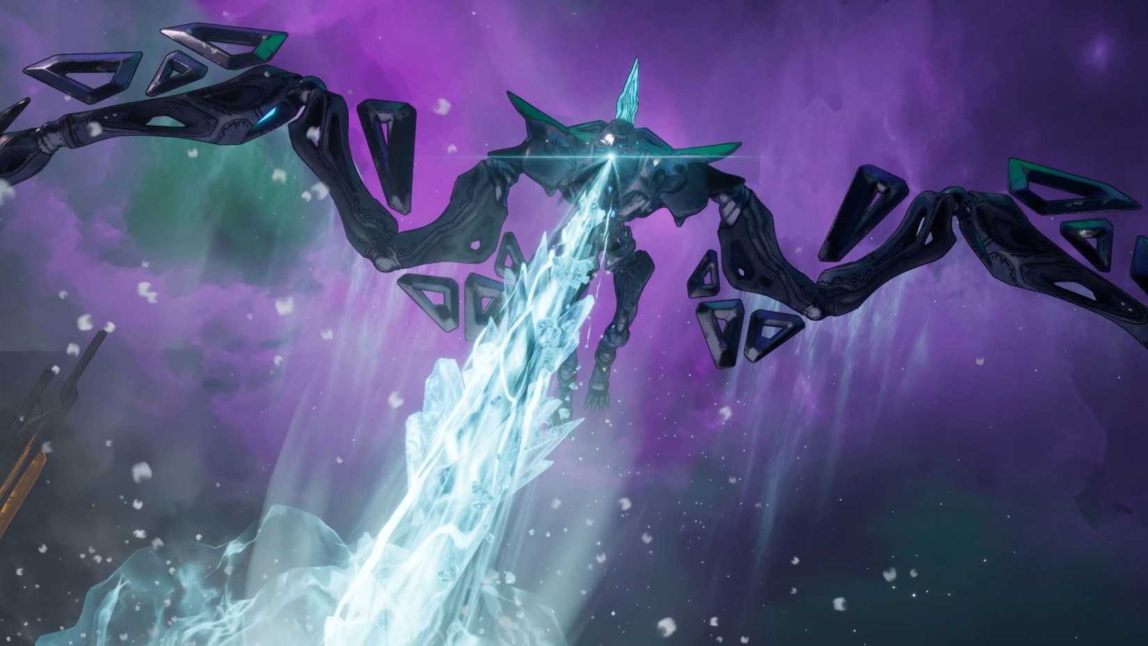 Primordial Guardian Origo firing an ice beam in Borderlands 4.