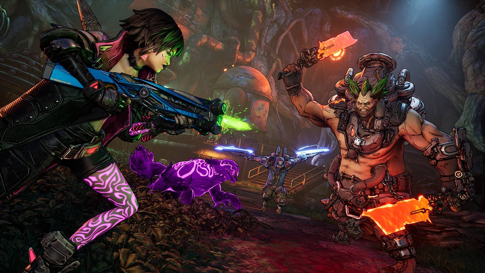 Vex shooting an enemy with Rafa in the background in Borderlands 4.