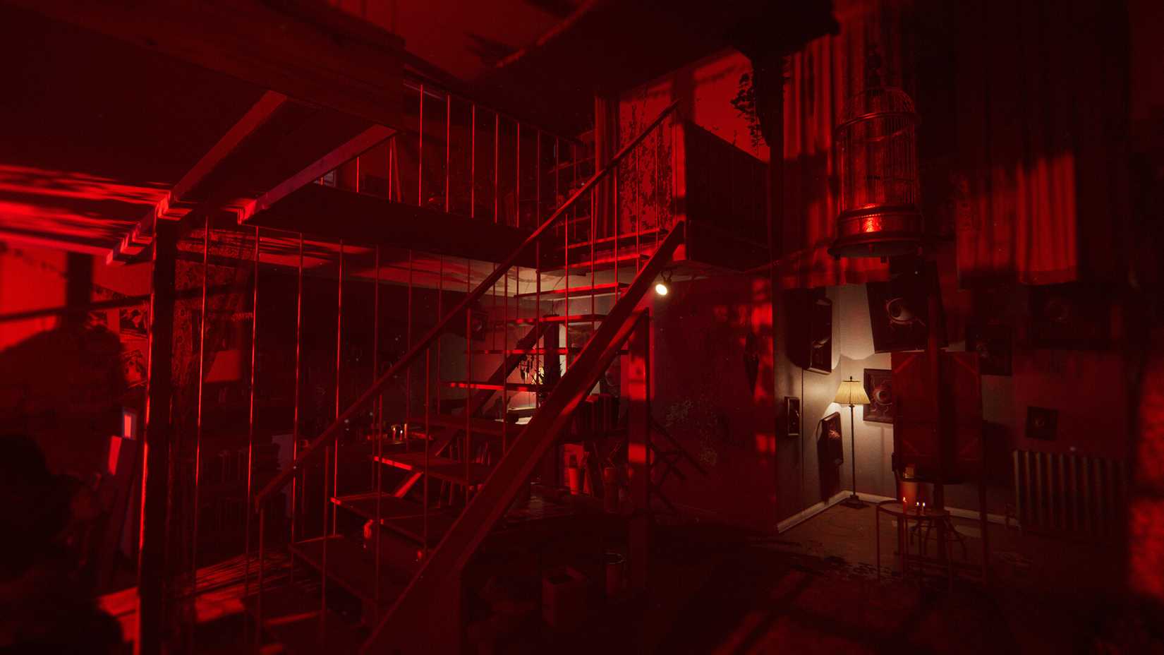 Stairs in the red room of Reveil.