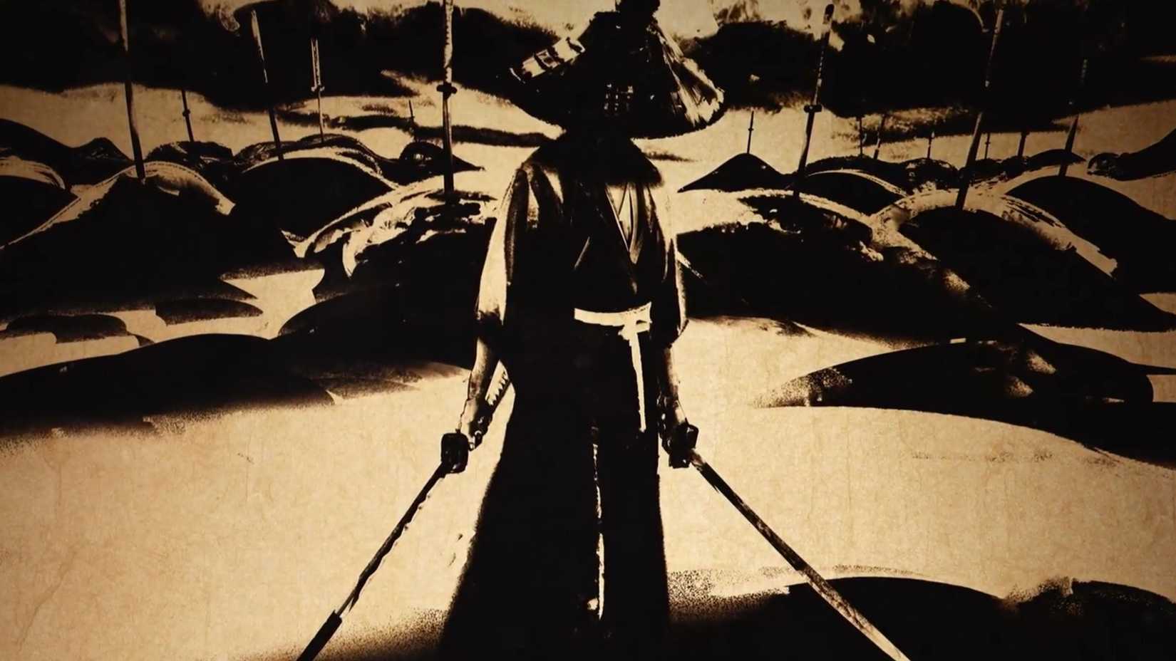 A painting of Takezo, The Unrivaled, from Ghost of Yotei.