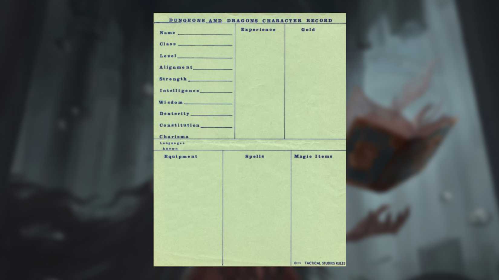 Original character sheet above the blur of vecna token MTG art of Adventures in the Forgotten Realms by Irina Nordsol