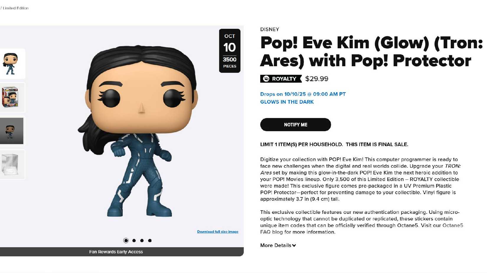 TRON Ares Funko Pop Limited Edition.
