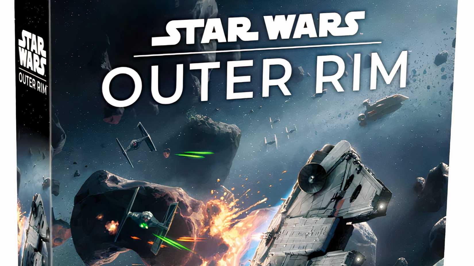 Two ships fighting in the Star Wars external rim box.