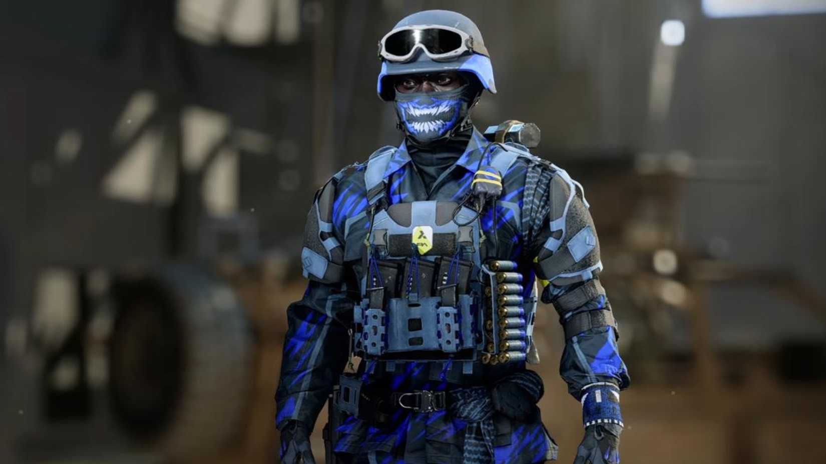 A bright blue Wicked Grin skin from Battlefield 6, season 1.