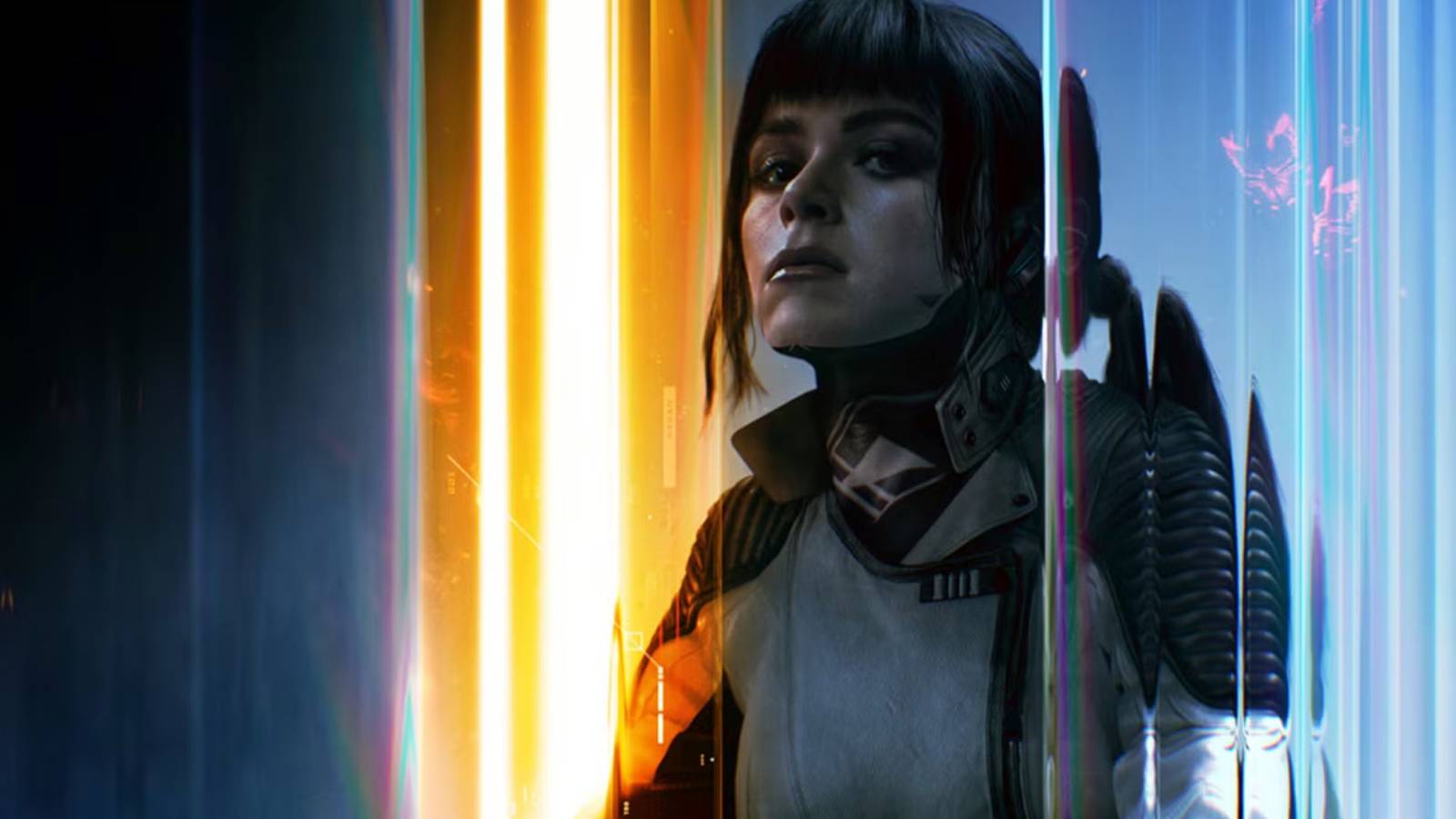 Black Ops 7 cover art of a woman lit up in blue and orange.