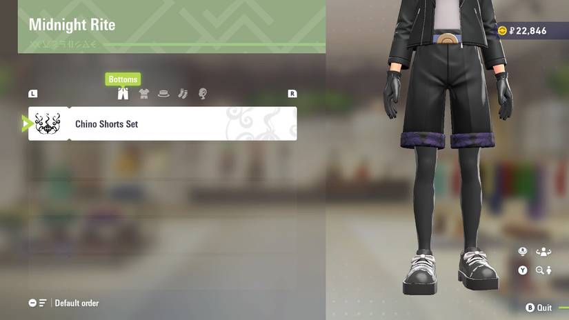 Chino Shorts Set at Midnight Rite in Pokemon Legends: Z-A.