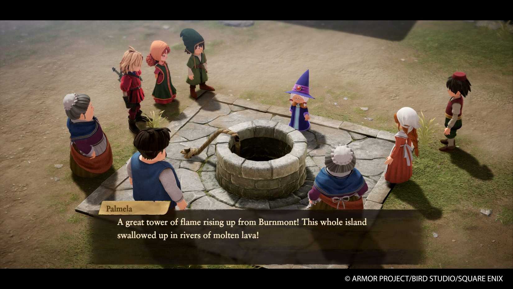 Villagers gather around a well in Dragon Quest 7 Reimagined.