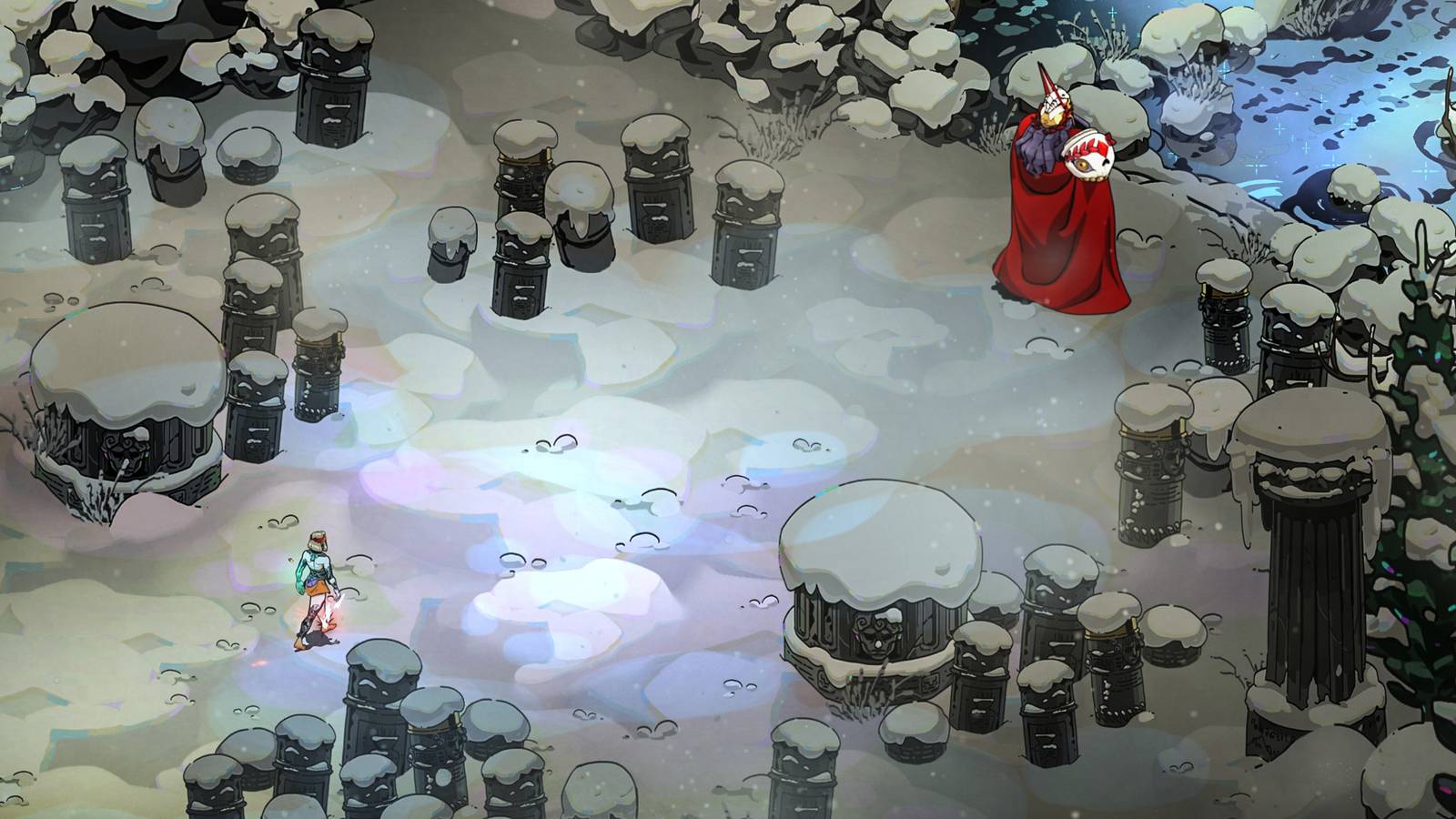 Melinoe confronting Hades in the snow In Hades 2.