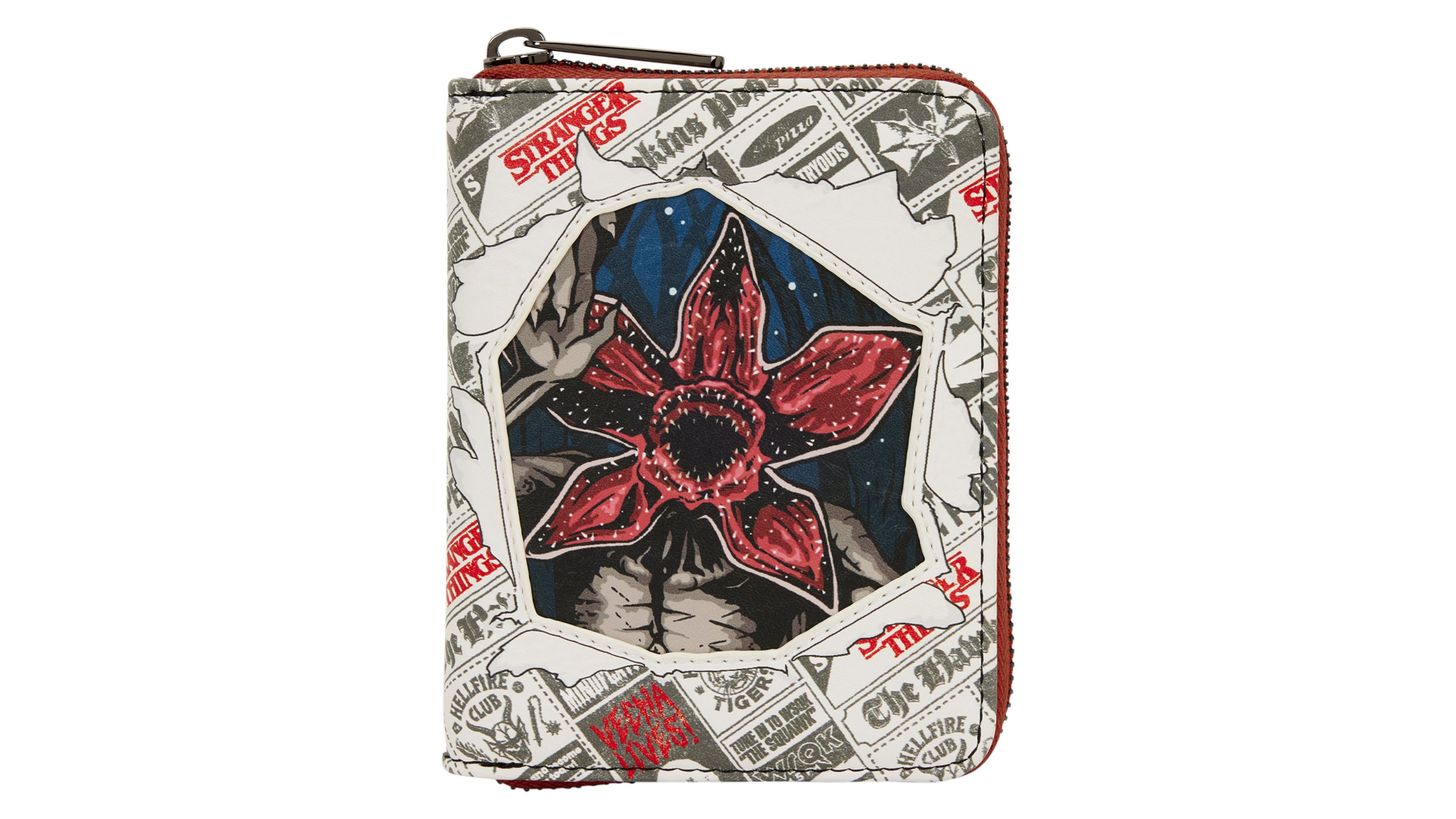 Carteira Loungefly de Stranger Things com padrão de jornal.