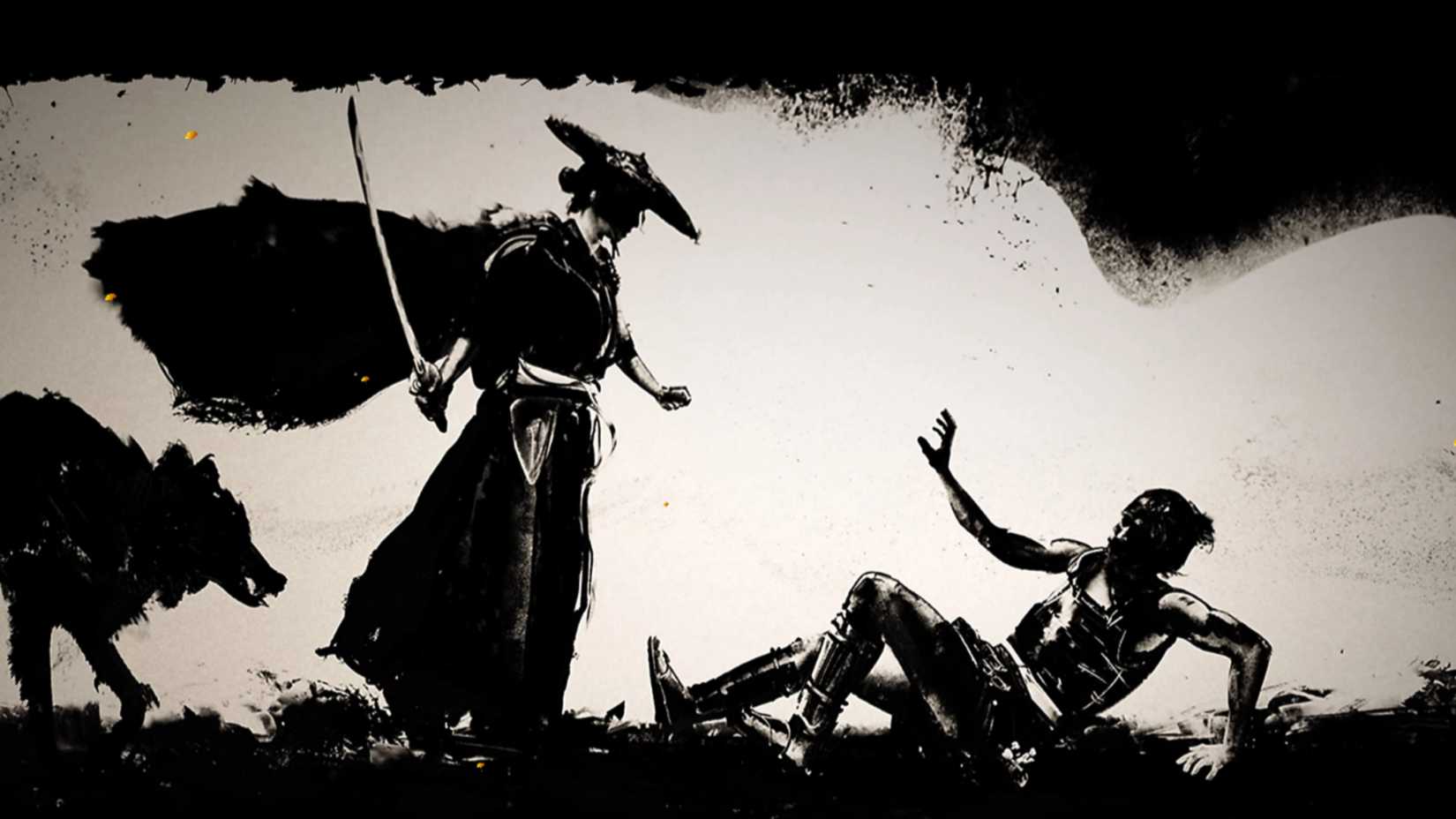 atsu from ghost of yotei is about to attack someone on silhouette land.