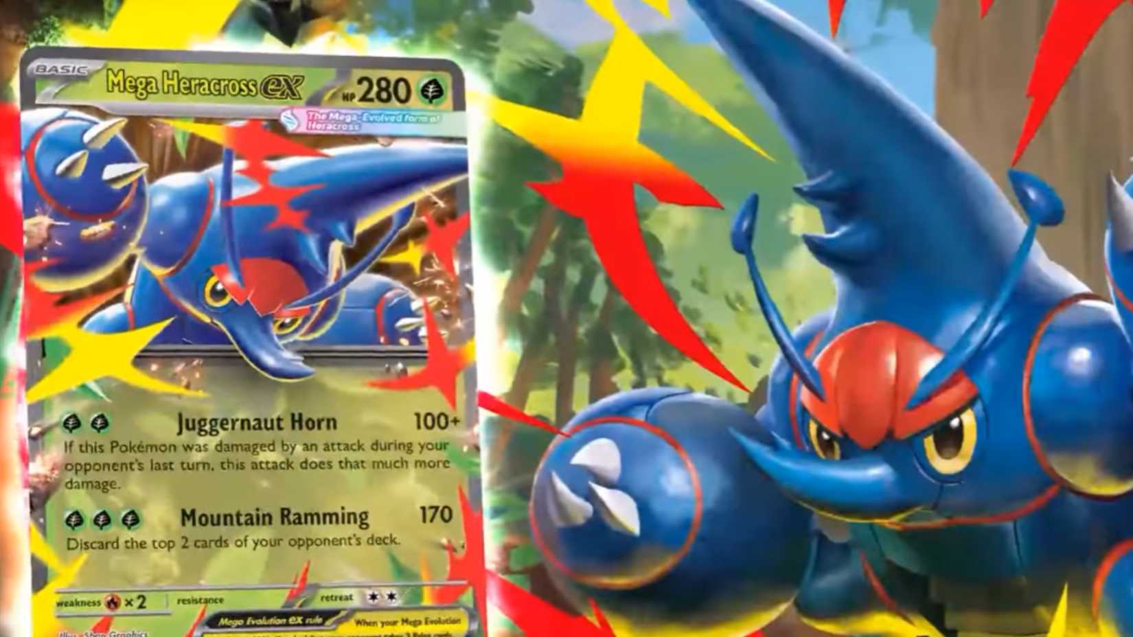 Mega Heracross Next to the Pokemon card.