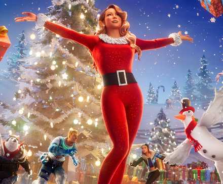 Mariah Carey celebrating Christmas in Fortnite.