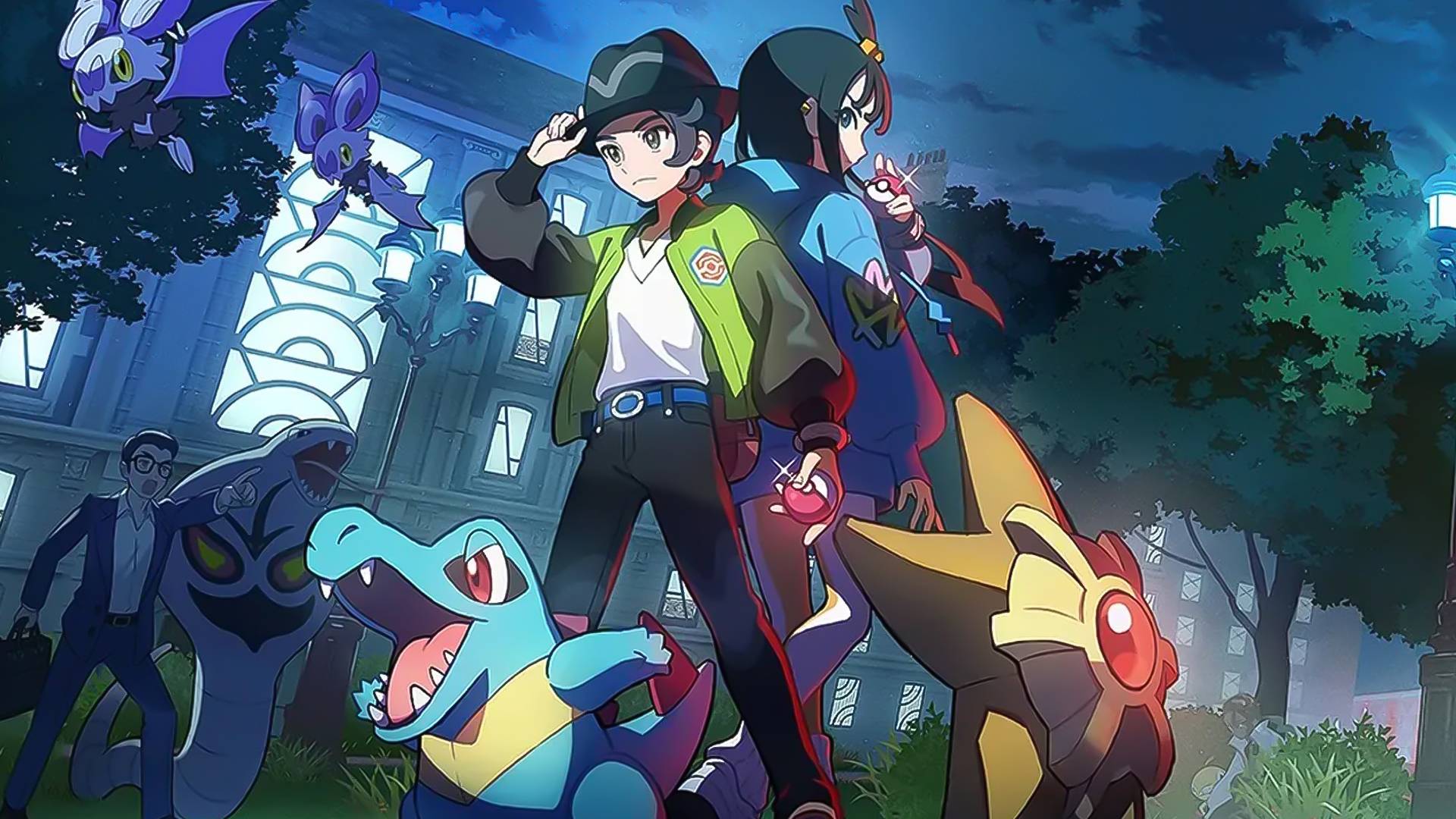 Pokemon Legends Z-A key art of two trainers standing with their mons.