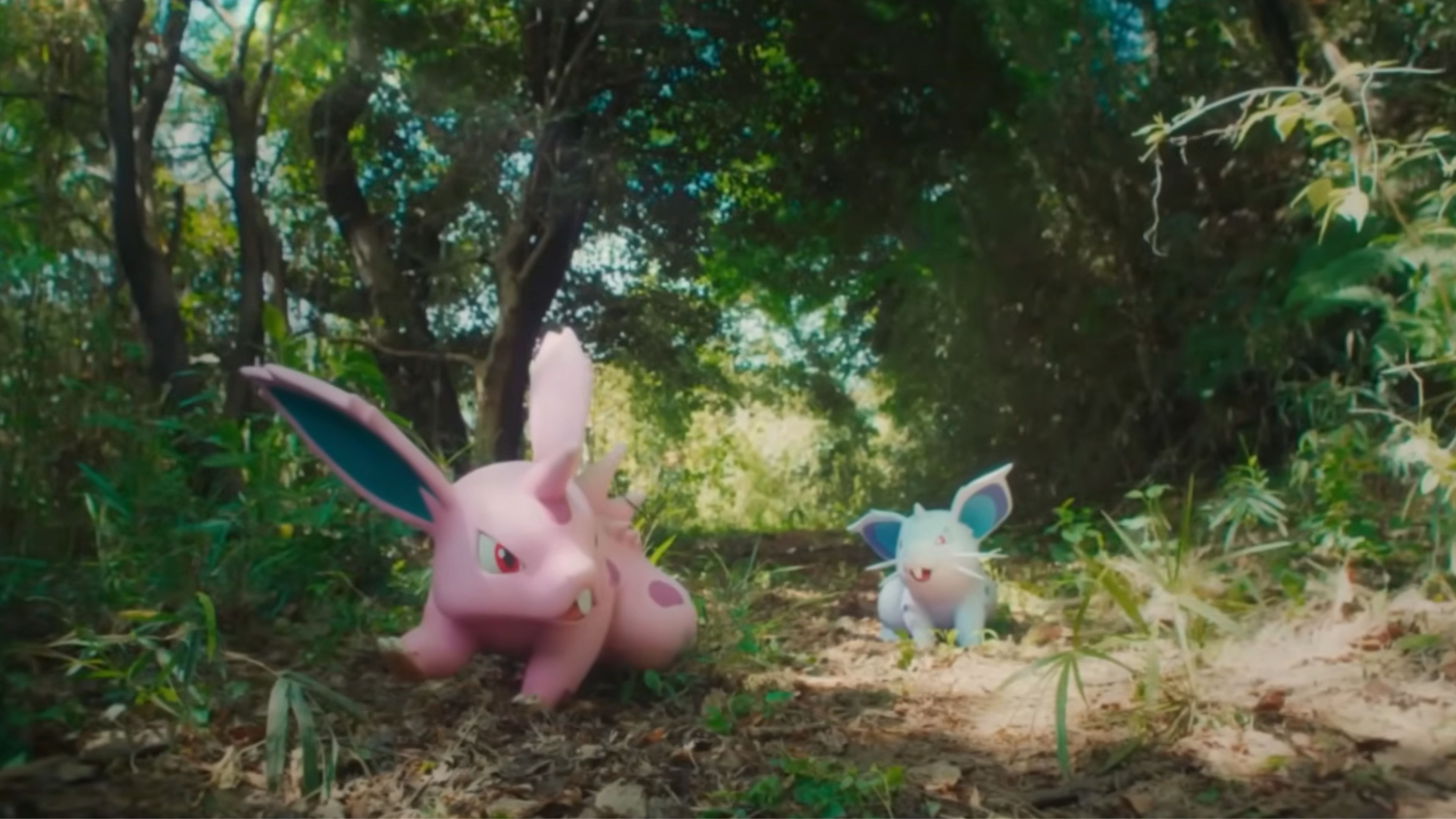 Nidoran e Nidorino no PokéPark Kanto.