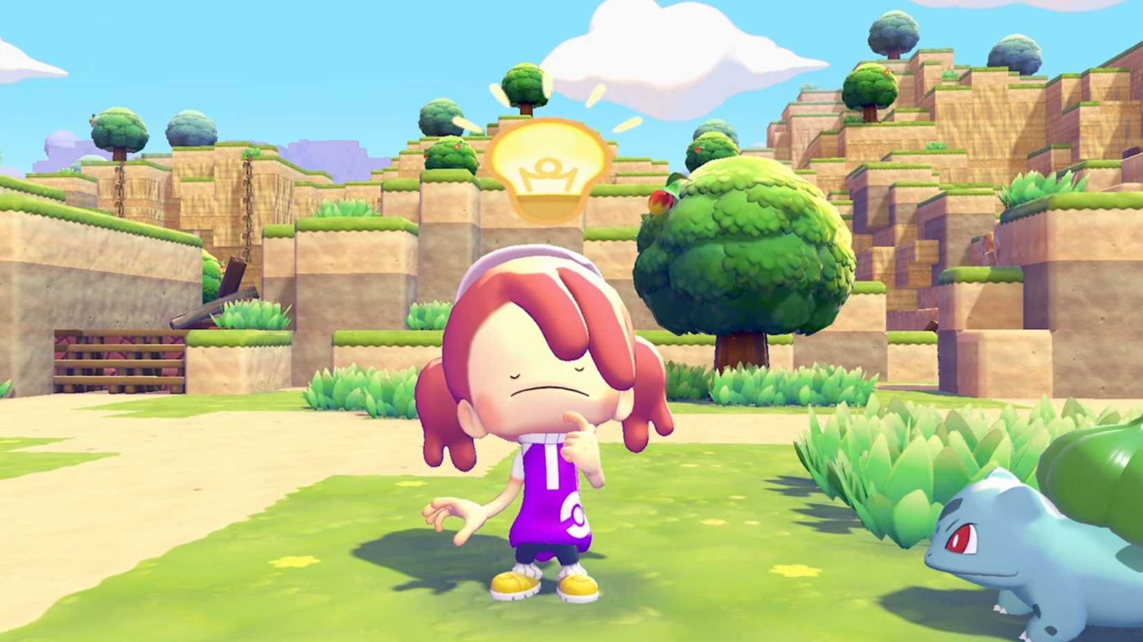 Pokopia character with a light bulb above their head.