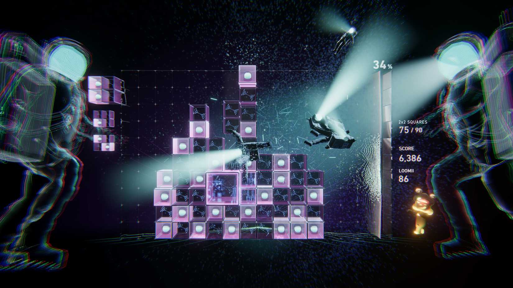 Astronaut themed scene in Lumines Arise. 