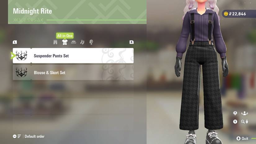 Suspender Pants Set at Midnight Rite in Pokemon Legends: Z-A.