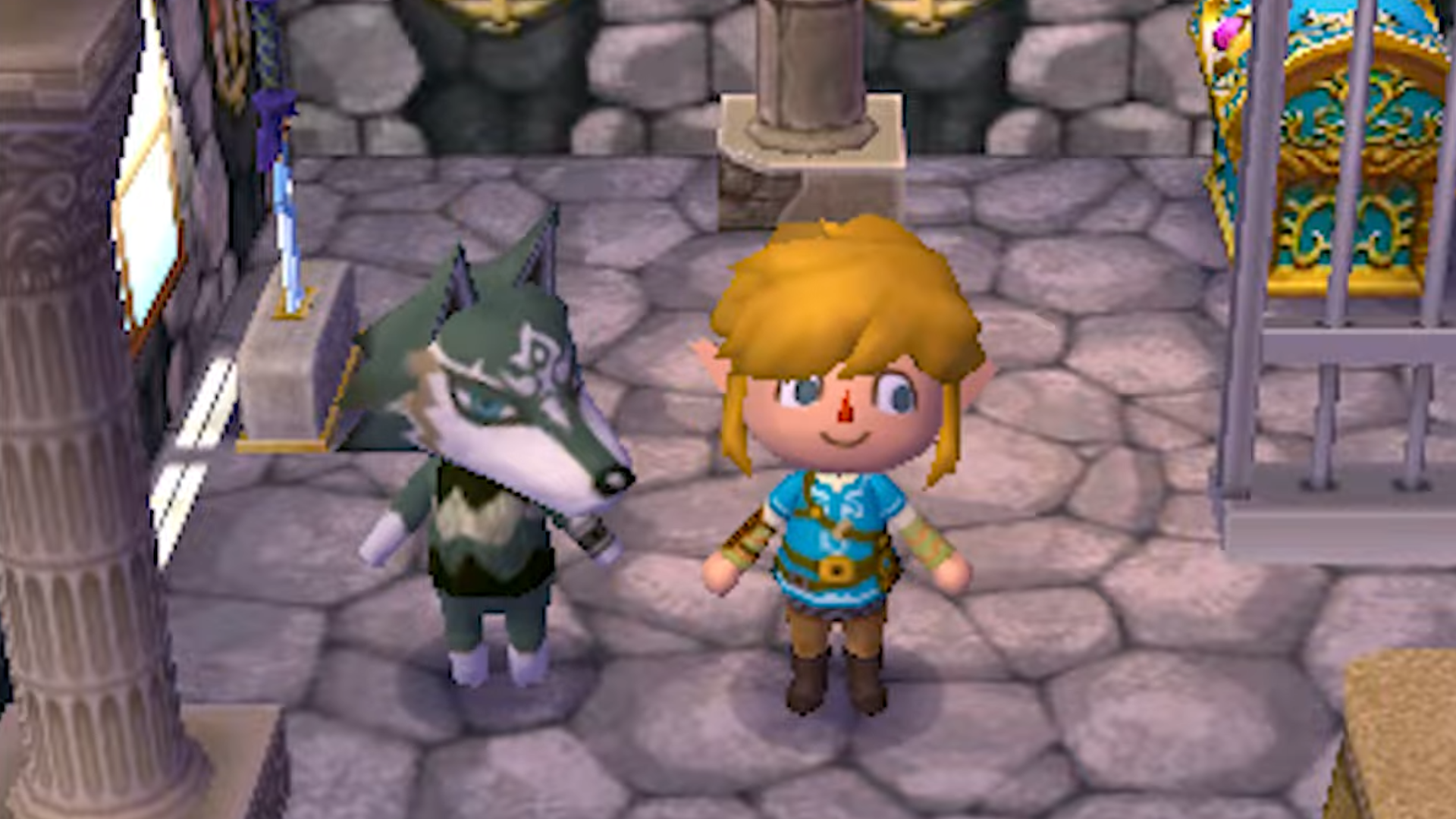 wolf link and villager in animal crossing.