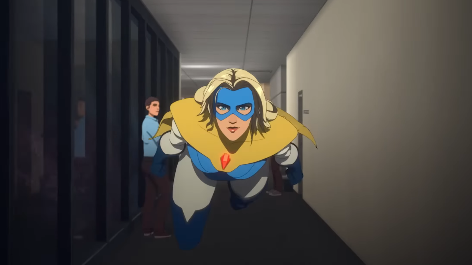 blonde blazer flying through the sdn offices in an expedition.