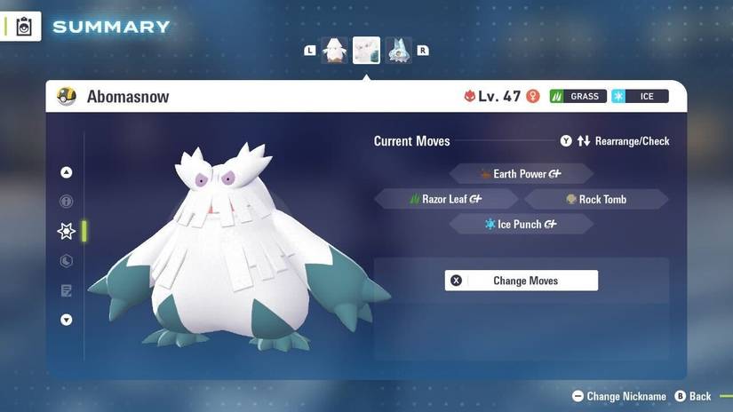 Abomasnow in the Pokedex in Pokemon Legends Z-A.