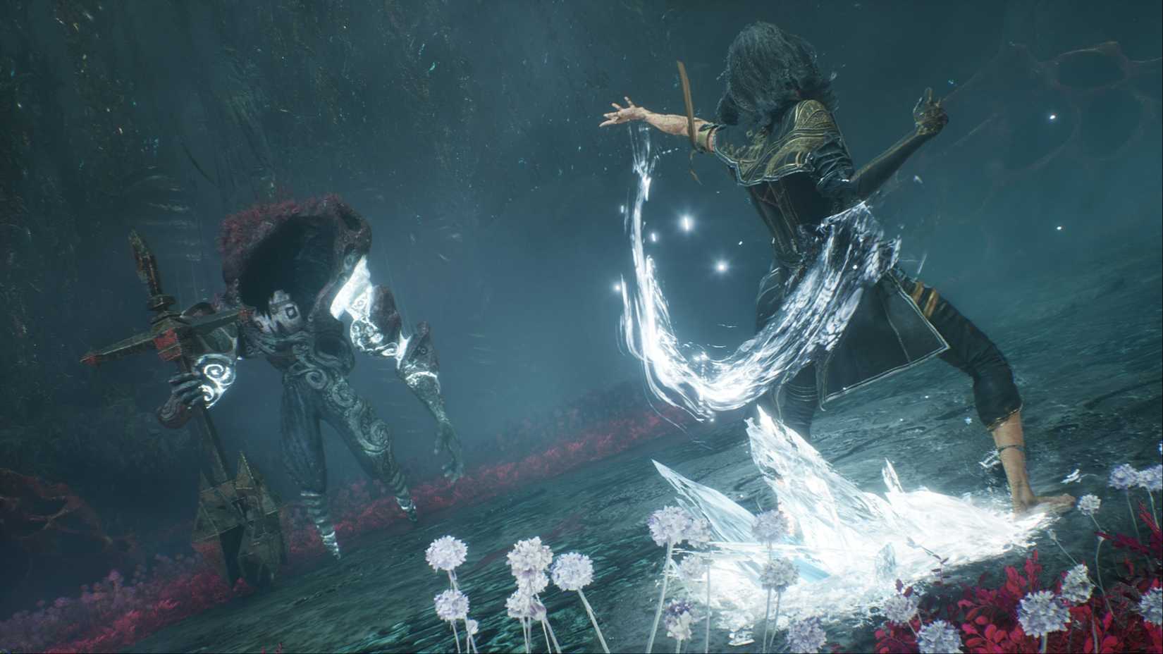 Lune casting a potent ice spell on a Bruler in Clair Obscur: Expedition 33.