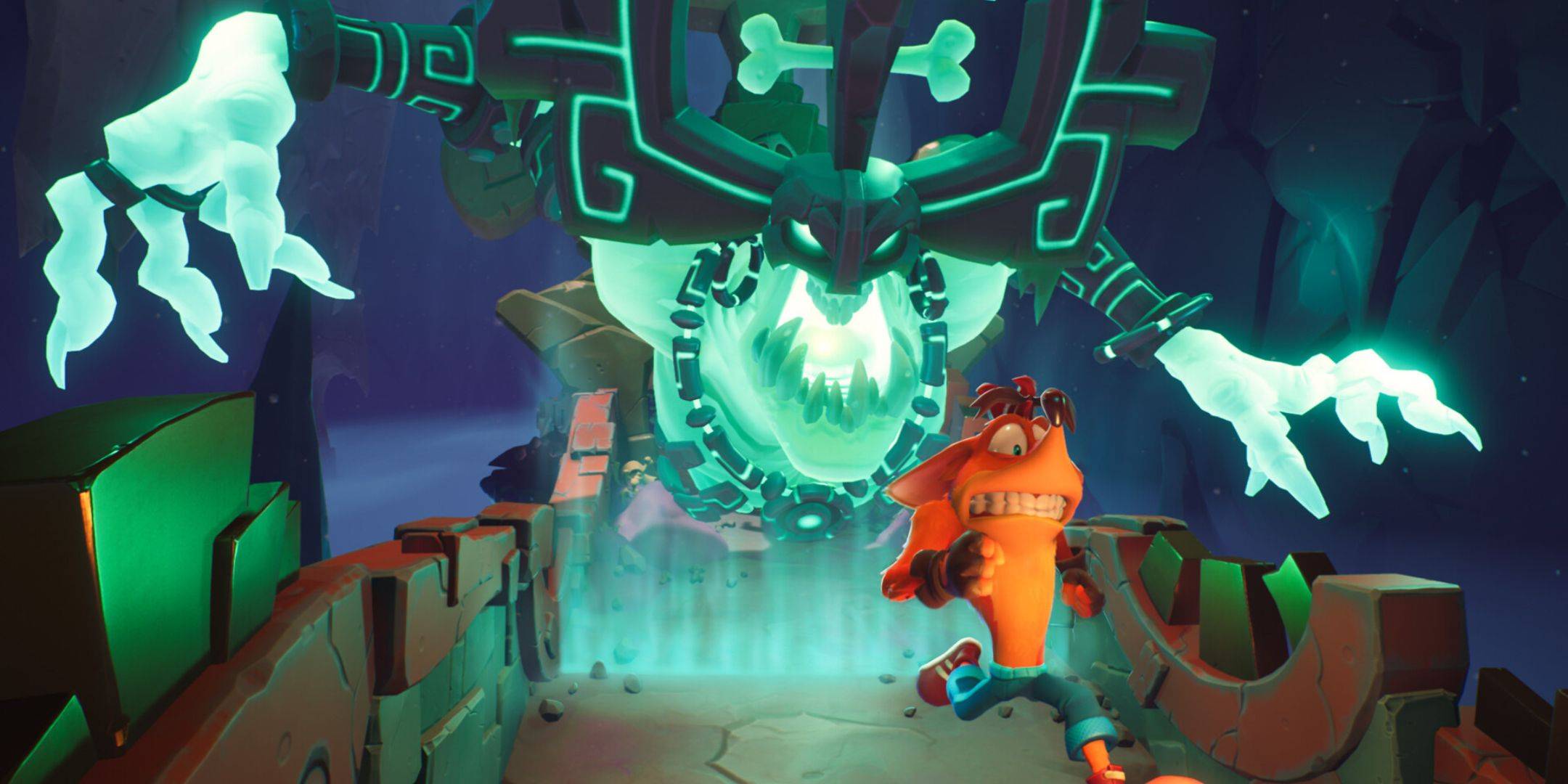 Crash being chased by a boss in Crash Bandicoot 4: It s About Time.