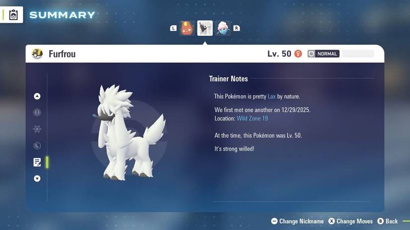 Furfrou in the Pokedex in Pokemon Legends Z-A.