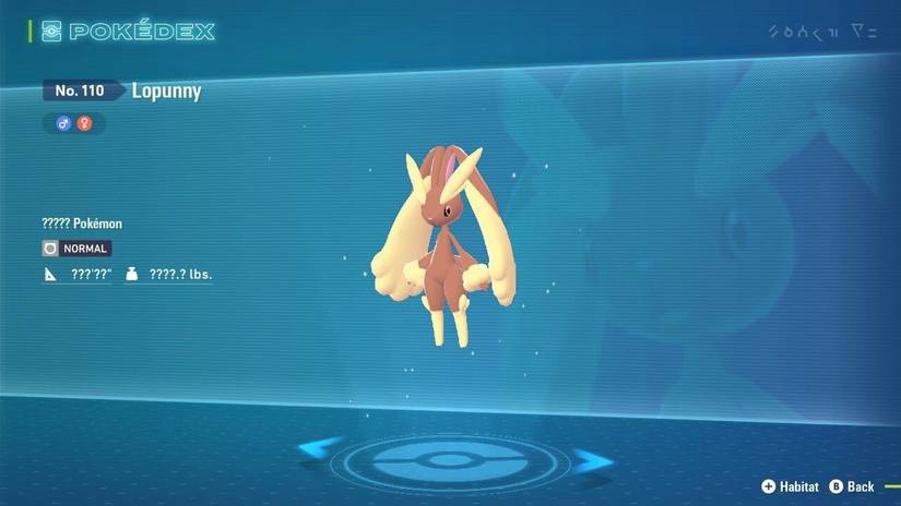 Lopunny's entry in the Pokedex in Pokemon Legends Z-A.