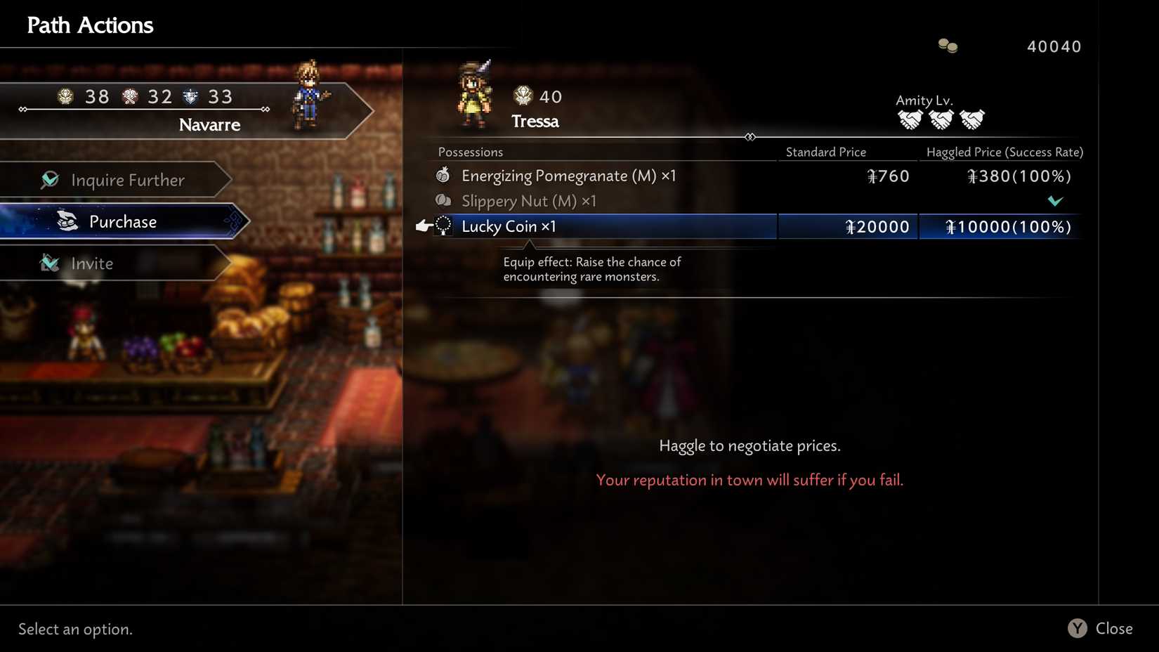 Lucky Coins from Tressa in Octopath Traveler 0.