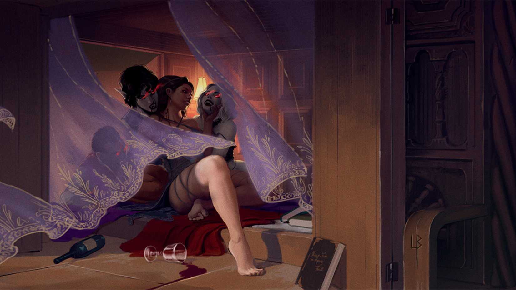 A vampire devotee with vampires around him in DND.