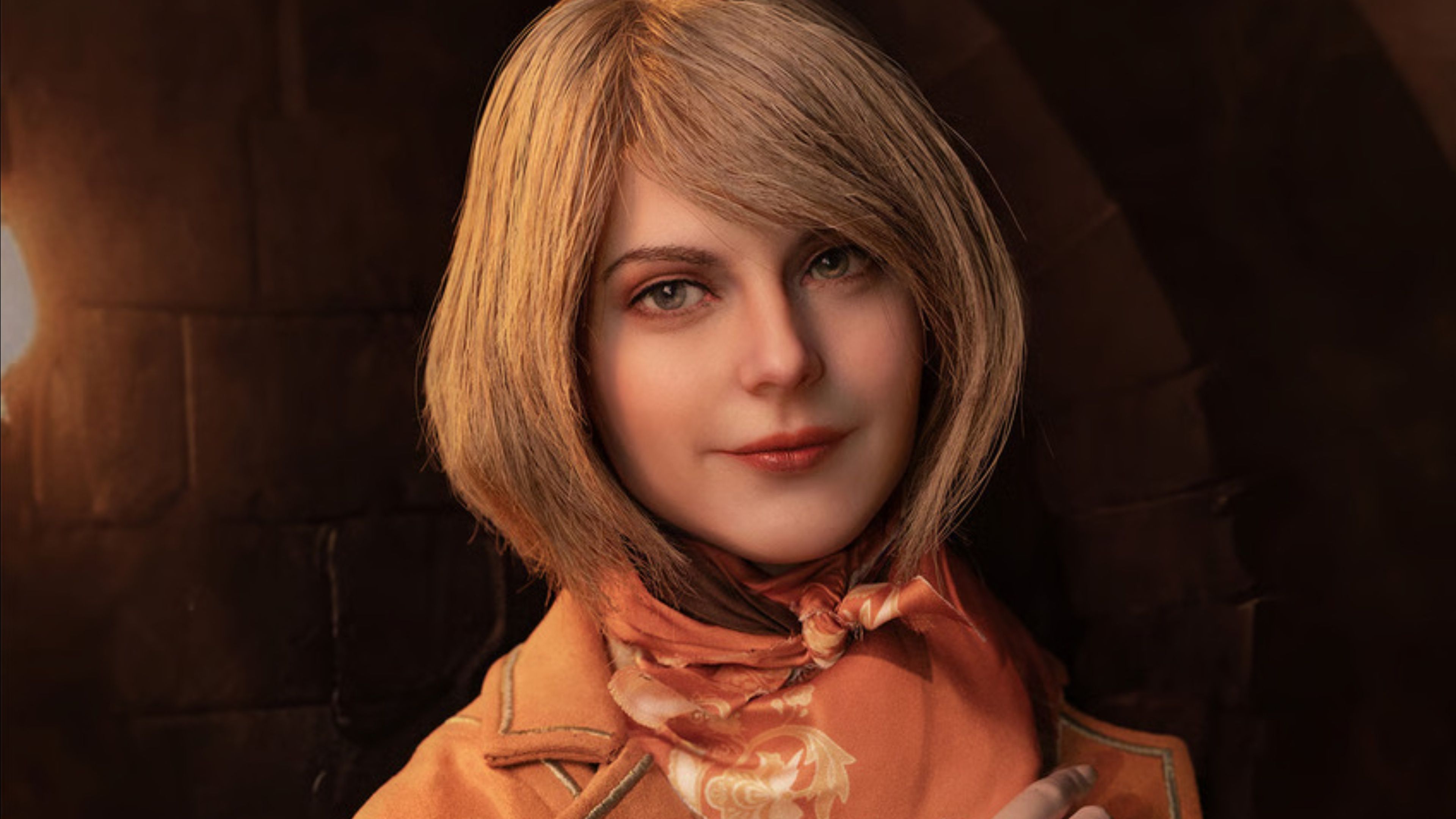 close up of the resident evil 4 ashley graham statue.