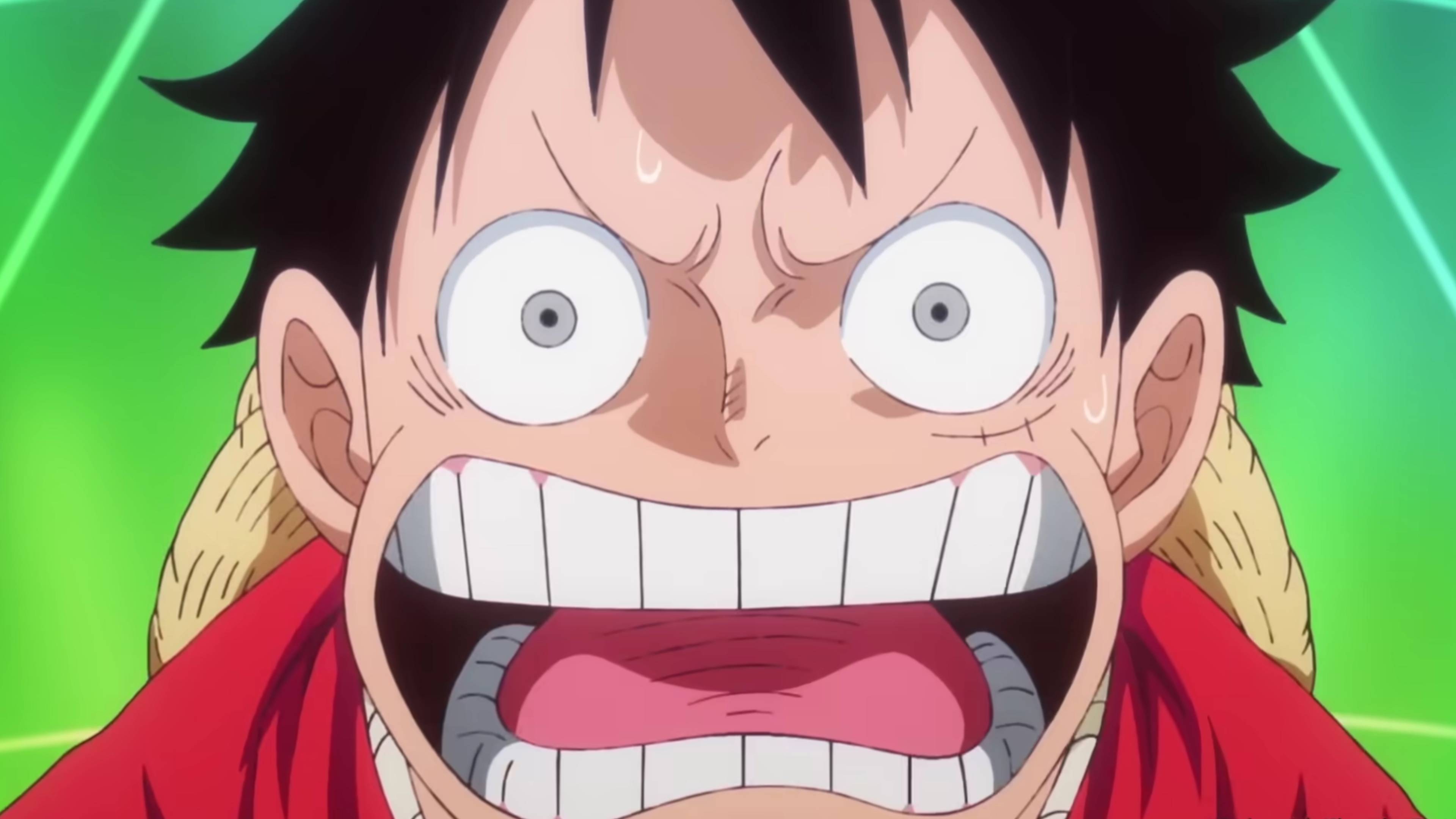 close up of angry luffy in the one piece anime.