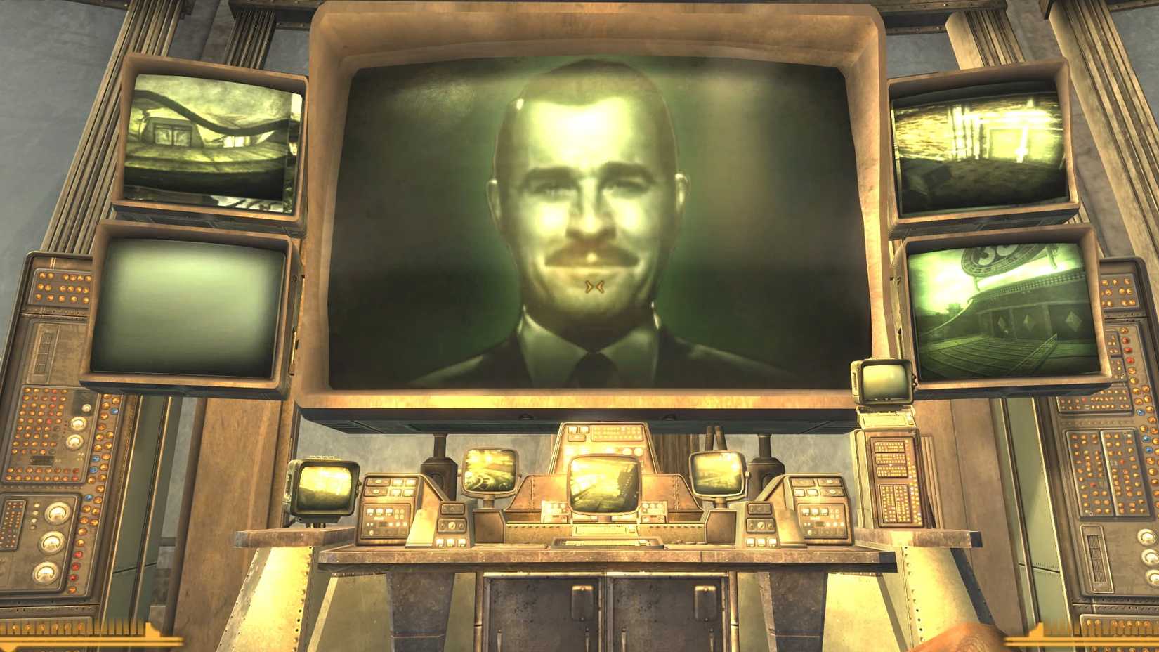 Mr. House from the Fallout TV show on a monitor in New Vegas.