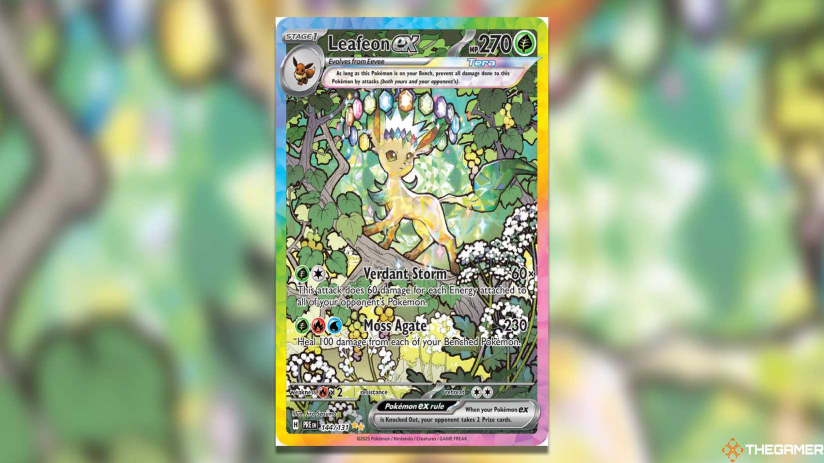 The Prismatic Evolutions Leafeon ex SIR from the Pokemon TCG.