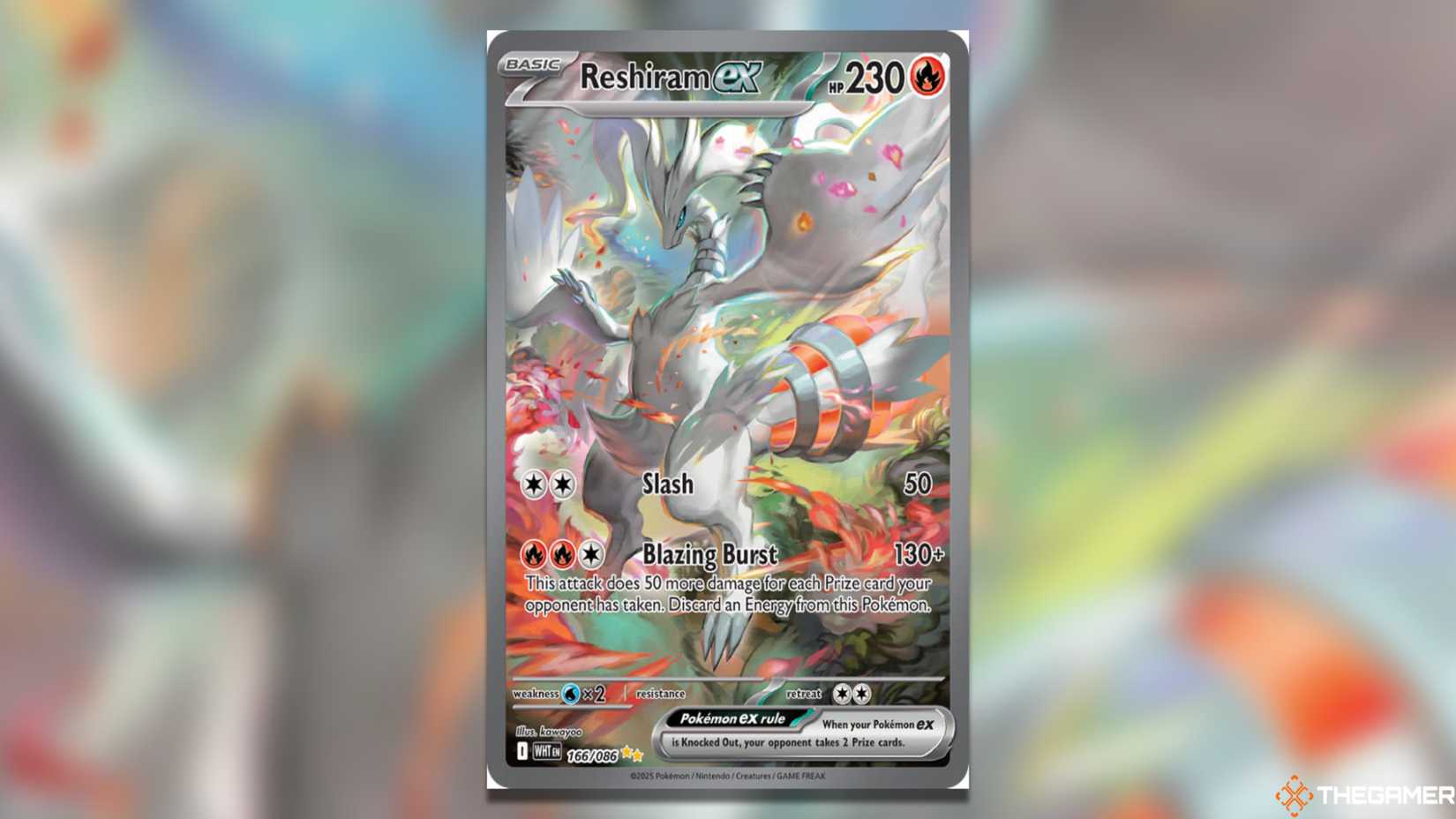 The White Flare Reshiram ex SIR from the Pokemon TCG.