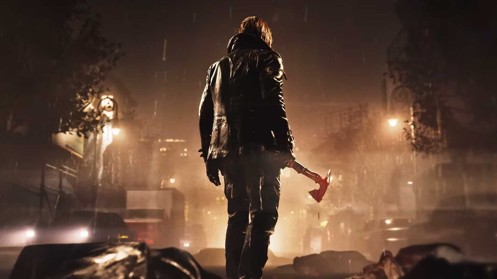 Leon posing with an axe in Resident Evil Requiem.