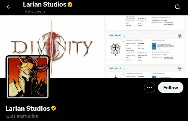 A screenshot of Larian's Twitter page.