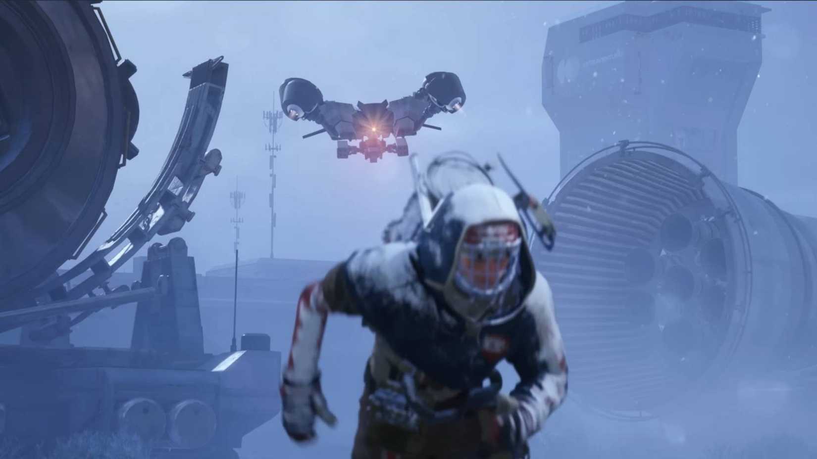 A raider running from a flying arc in Arc Raiders.