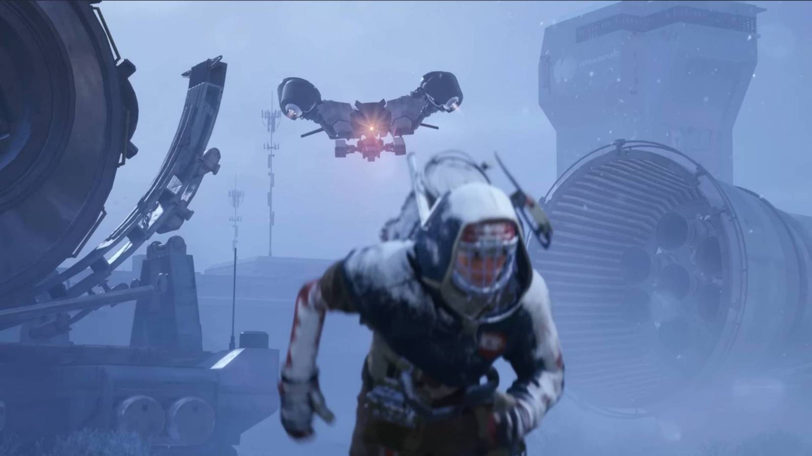 A raider running from a flying Arc in Arc Raiders.