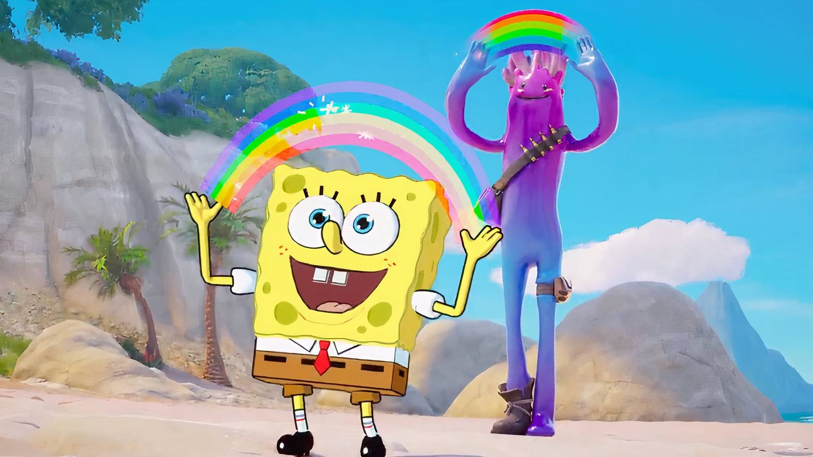 SpongeBob doing his Imagination taunt in Fortnite.